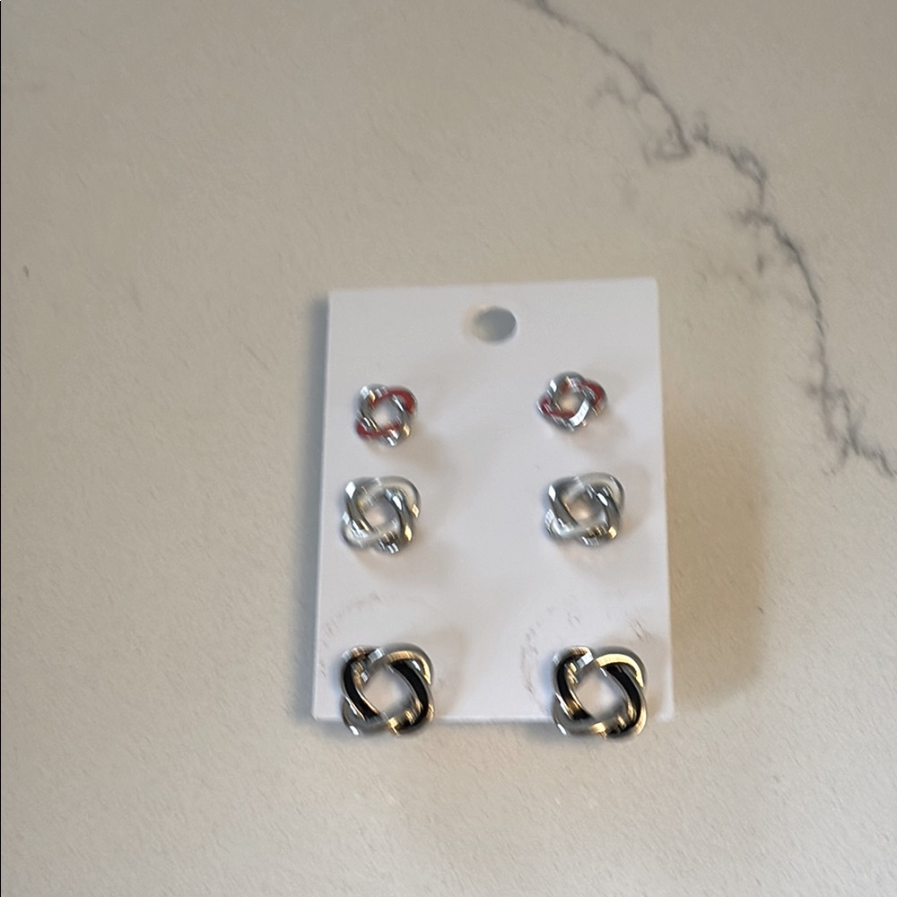 Anthropologie X Bansri Multi Size Silver and Gold Knot Stud Earrings Set New